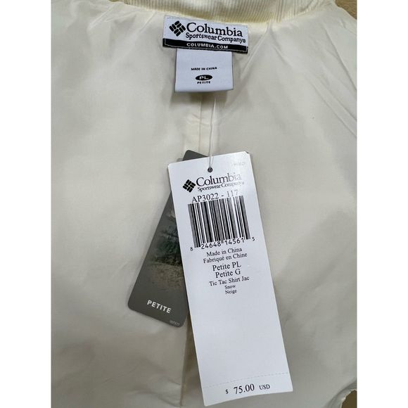 Columbia Tic Tac Shirt Jacket Snow White Size Petite L NWT Lightweight Layering - Picture 4 of 8